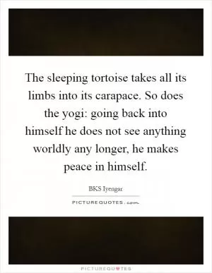 The sleeping tortoise takes all its limbs into its carapace. So does the yogi: going back into himself he does not see anything worldly any longer, he makes peace in himself Picture Quote #1