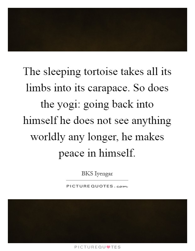 The sleeping tortoise takes all its limbs into its carapace. So does the yogi: going back into himself he does not see anything worldly any longer, he makes peace in himself Picture Quote #1