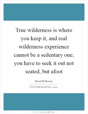 True wilderness is where you keep it, and real wilderness experience cannot be a sedentary one; you have to seek it out not seated, but afoot Picture Quote #1
