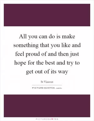 All you can do is make something that you like and feel proud of and then just hope for the best and try to get out of its way Picture Quote #1