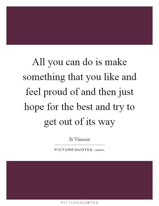 All you can do is make something that you like and feel proud of and then just hope for the best and try to get out of its way Picture Quote #1
