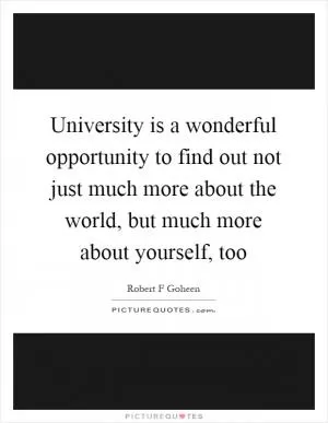 University is a wonderful opportunity to find out not just much more about the world, but much more about yourself, too Picture Quote #1