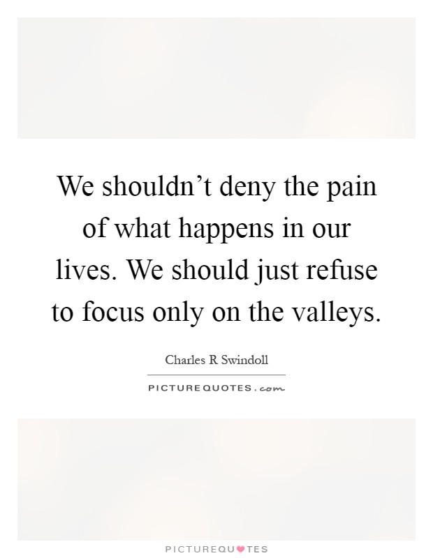 We shouldn't deny the pain of what happens in our lives. We should just refuse to focus only on the valleys Picture Quote #1