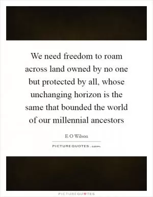 We need freedom to roam across land owned by no one but protected by all, whose unchanging horizon is the same that bounded the world of our millennial ancestors Picture Quote #1