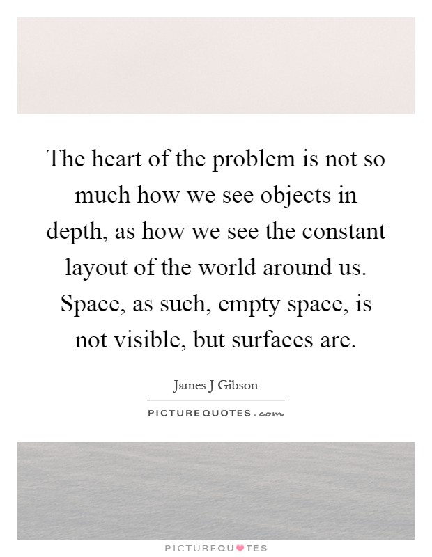 The heart of the problem is not so much how we see objects in depth, as how we see the constant layout of the world around us. Space, as such, empty space, is not visible, but surfaces are Picture Quote #1
