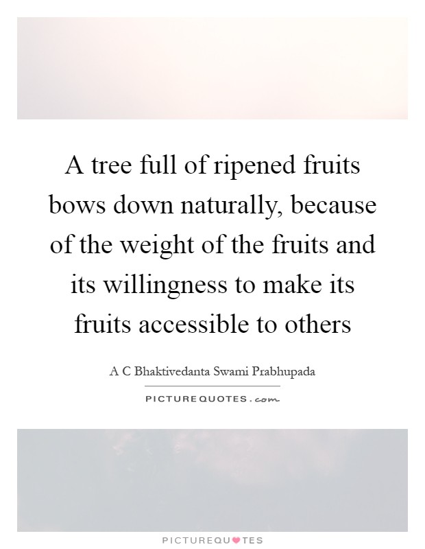 A tree full of ripened fruits bows down naturally, because of the weight of the fruits and its willingness to make its fruits accessible to others Picture Quote #1