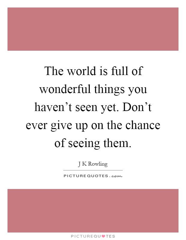 The world is full of wonderful things you haven't seen yet. Don't ever give up on the chance of seeing them Picture Quote #1