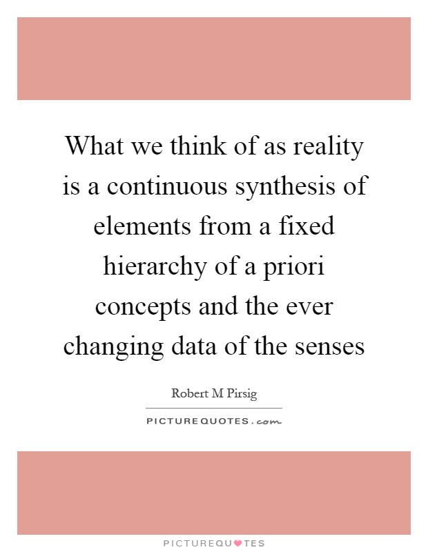 What we think of as reality is a continuous synthesis of elements from a fixed hierarchy of a priori concepts and the ever changing data of the senses Picture Quote #1