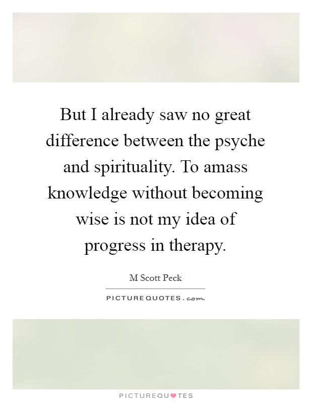 But I already saw no great difference between the psyche and spirituality. To amass knowledge without becoming wise is not my idea of progress in therapy Picture Quote #1