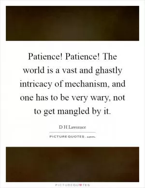 Patience! Patience! The world is a vast and ghastly intricacy of mechanism, and one has to be very wary, not to get mangled by it Picture Quote #1