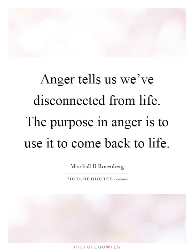 Anger tells us we've disconnected from life. The purpose in anger is to use it to come back to life Picture Quote #1