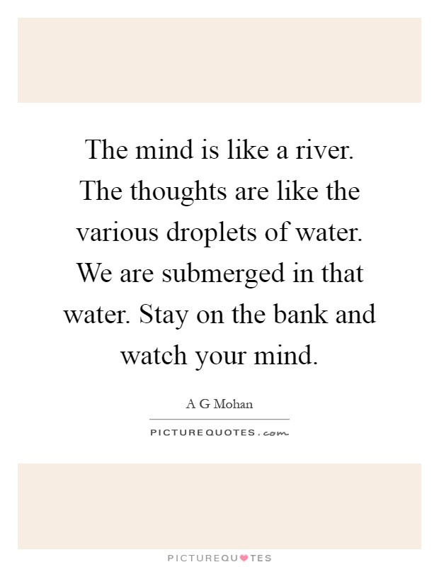 The mind is like a river. The thoughts are like the various droplets of water. We are submerged in that water. Stay on the bank and watch your mind Picture Quote #1