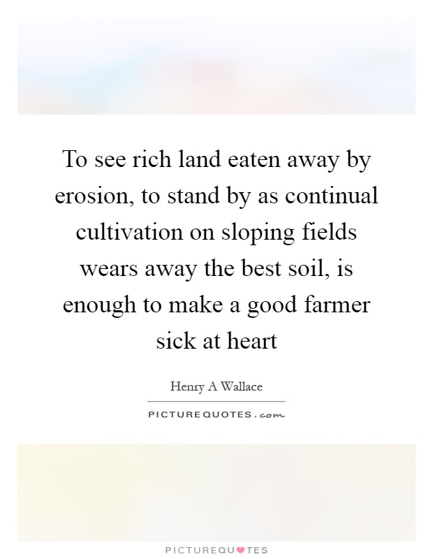 To see rich land eaten away by erosion, to stand by as continual cultivation on sloping fields wears away the best soil, is enough to make a good farmer sick at heart Picture Quote #1