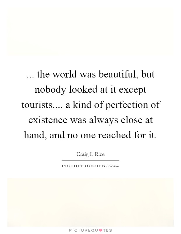 ... the world was beautiful, but nobody looked at it except tourists.... a kind of perfection of existence was always close at hand, and no one reached for it Picture Quote #1