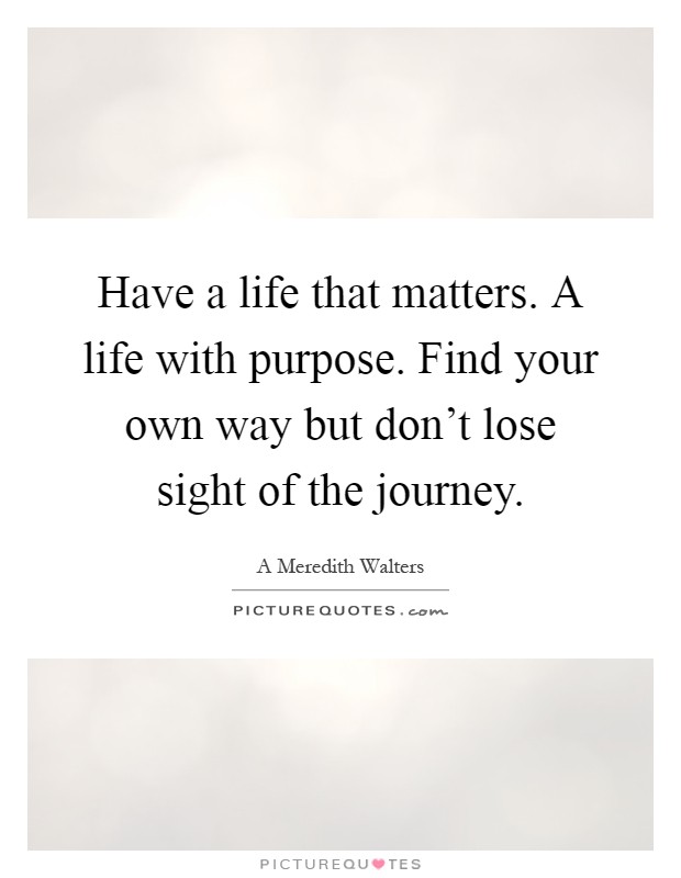 Have a life that matters. A life with purpose. Find your own way but don't lose sight of the journey Picture Quote #1