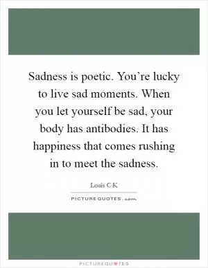 Sadness is poetic. You’re lucky to live sad moments. When you let yourself be sad, your body has antibodies. It has happiness that comes rushing in to meet the sadness Picture Quote #1
