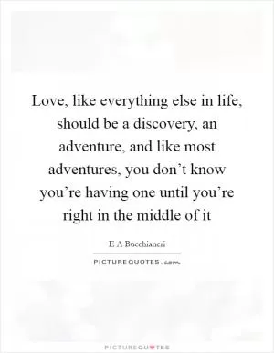 Love, like everything else in life, should be a discovery, an adventure, and like most adventures, you don’t know you’re having one until you’re right in the middle of it Picture Quote #1