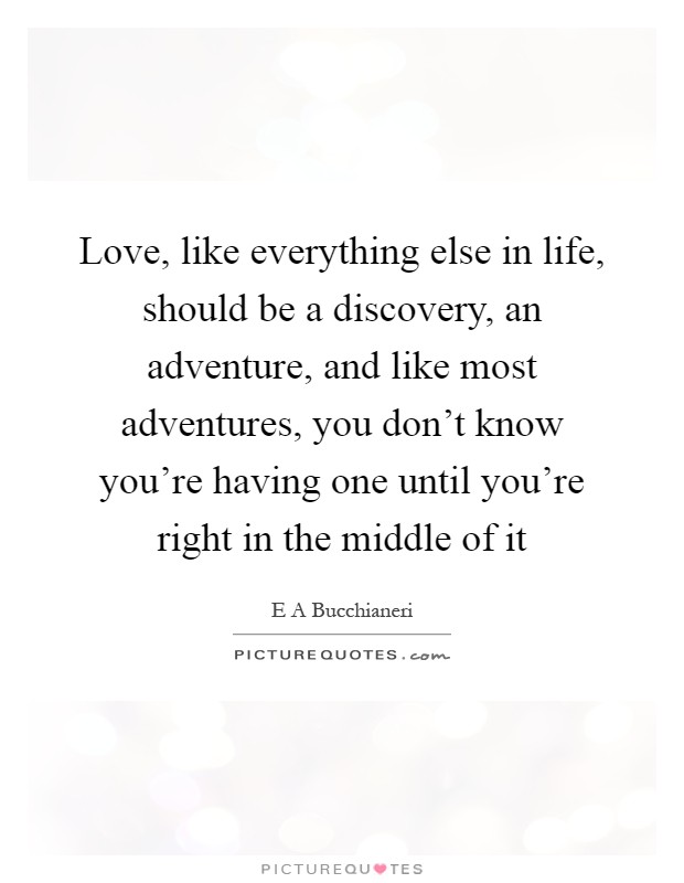 Love, like everything else in life, should be a discovery, an adventure, and like most adventures, you don't know you're having one until you're right in the middle of it Picture Quote #1