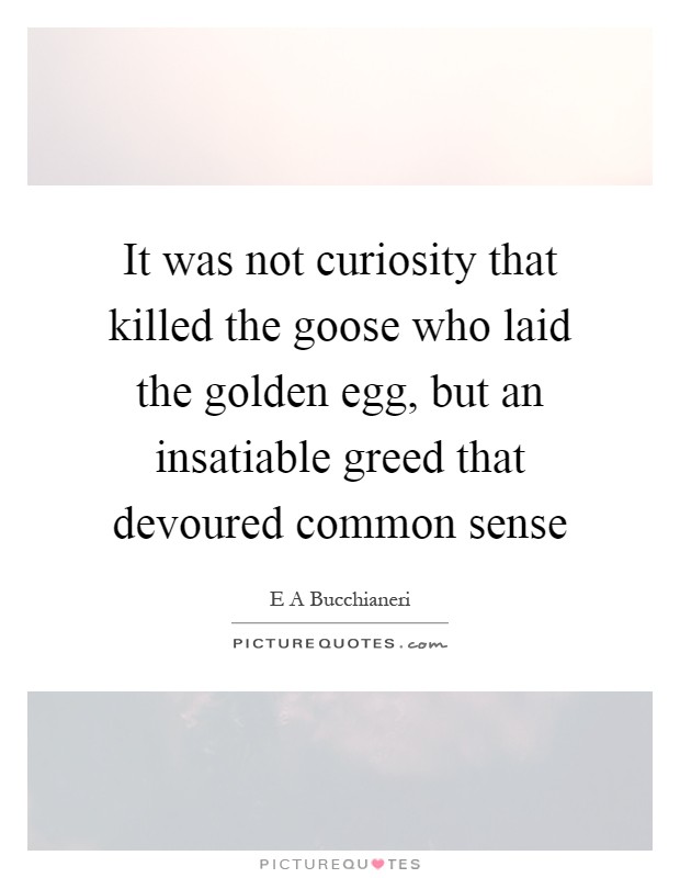It was not curiosity that killed the goose who laid the golden egg, but an insatiable greed that devoured common sense Picture Quote #1