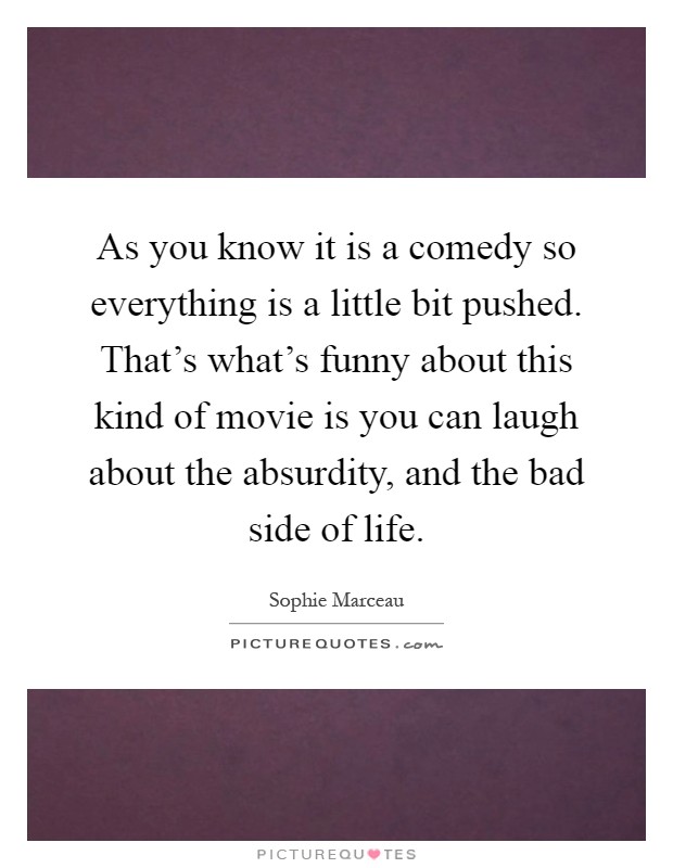 As you know it is a comedy so everything is a little bit pushed. That's what's funny about this kind of movie is you can laugh about the absurdity, and the bad side of life Picture Quote #1