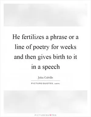 He fertilizes a phrase or a line of poetry for weeks and then gives birth to it in a speech Picture Quote #1