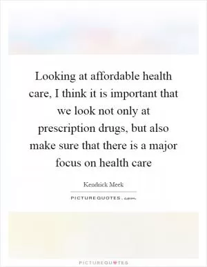 Looking at affordable health care, I think it is important that we look not only at prescription drugs, but also make sure that there is a major focus on health care Picture Quote #1