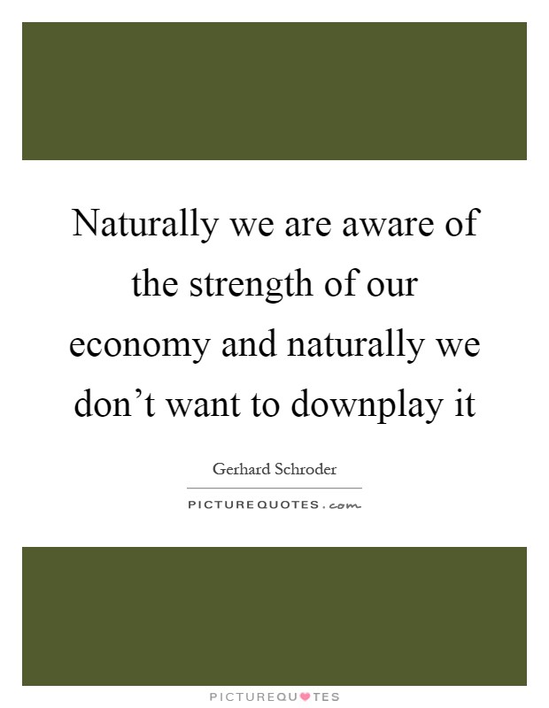 Naturally we are aware of the strength of our economy and naturally we don't want to downplay it Picture Quote #1