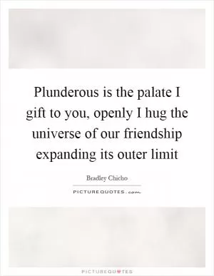 Plunderous is the palate I gift to you, openly I hug the universe of our friendship expanding its outer limit Picture Quote #1