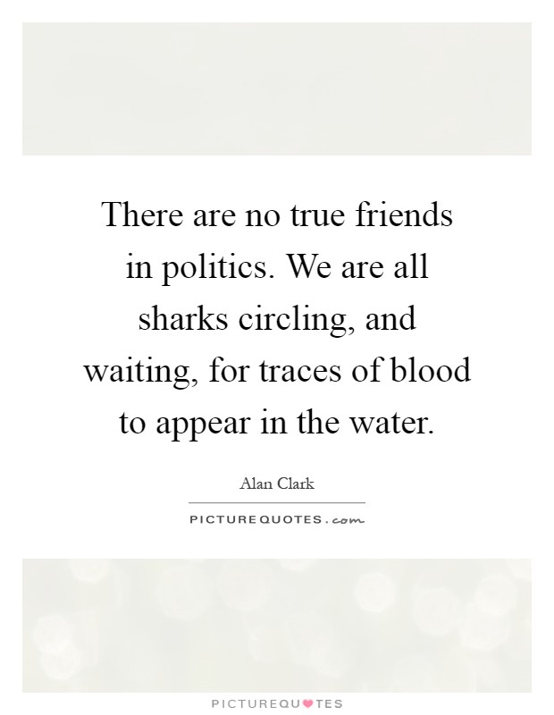 There are no true friends in politics. We are all sharks circling, and waiting, for traces of blood to appear in the water Picture Quote #1