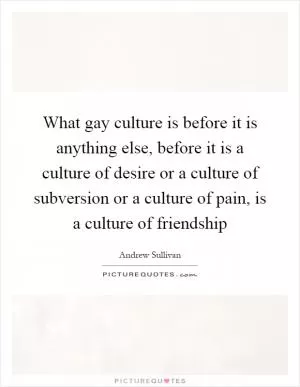 What gay culture is before it is anything else, before it is a culture of desire or a culture of subversion or a culture of pain, is a culture of friendship Picture Quote #1