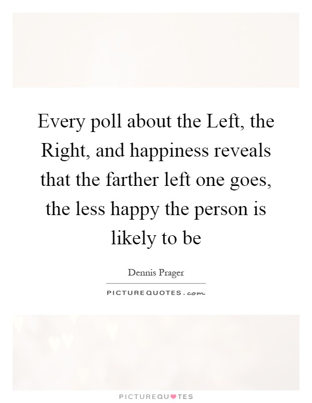 Every poll about the Left, the Right, and happiness reveals that the farther left one goes, the less happy the person is likely to be Picture Quote #1