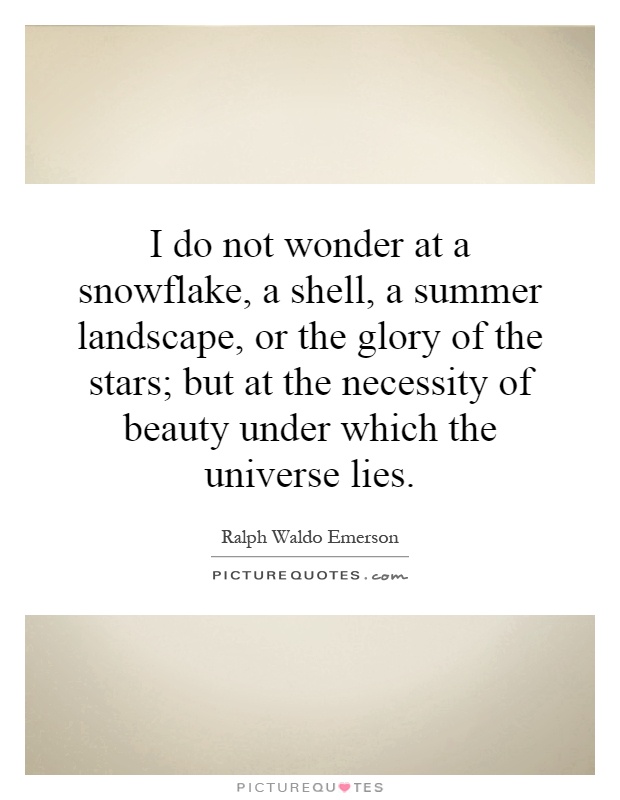 I do not wonder at a snowflake, a shell, a summer landscape, or the glory of the stars; but at the necessity of beauty under which the universe lies Picture Quote #1