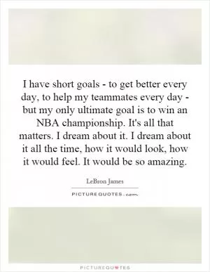 I have short goals - to get better every day, to help my teammates every day - but my only ultimate goal is to win an NBA championship. It's all that matters. I dream about it. I dream about it all the time, how it would look, how it would feel. It would be so amazing Picture Quote #1
