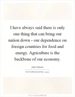 I have always said there is only one thing that can bring our nation down - our dependence on foreign countries for food and energy. Agriculture is the backbone of our economy Picture Quote #1