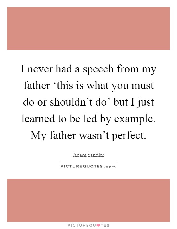 I never had a speech from my father ‘this is what you must do or shouldn't do' but I just learned to be led by example. My father wasn't perfect Picture Quote #1