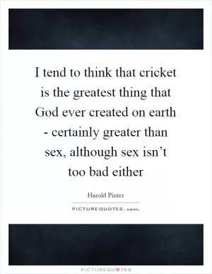 I tend to think that cricket is the greatest thing that God ever created on earth - certainly greater than sex, although sex isn’t too bad either Picture Quote #1
