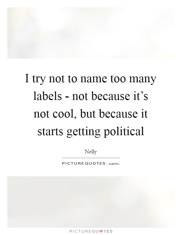 I try not to name too many labels - not because it's not cool, but because it starts getting political Picture Quote #1