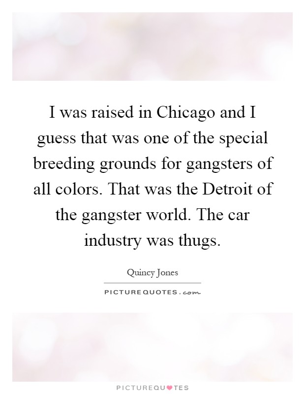 I was raised in Chicago and I guess that was one of the special breeding grounds for gangsters of all colors. That was the Detroit of the gangster world. The car industry was thugs Picture Quote #1