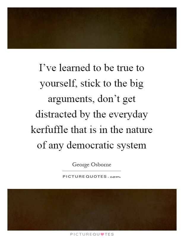 I've learned to be true to yourself, stick to the big arguments, don't get distracted by the everyday kerfuffle that is in the nature of any democratic system Picture Quote #1