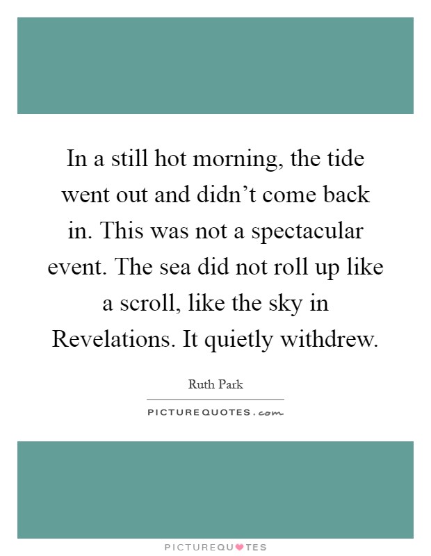 In a still hot morning, the tide went out and didn't come back in. This was not a spectacular event. The sea did not roll up like a scroll, like the sky in Revelations. It quietly withdrew Picture Quote #1