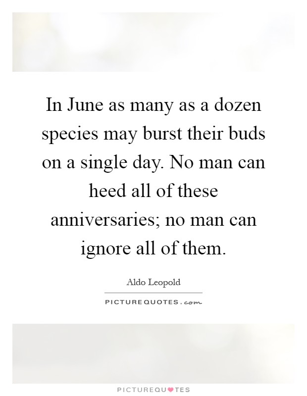 In June as many as a dozen species may burst their buds on a single day. No man can heed all of these anniversaries; no man can ignore all of them Picture Quote #1