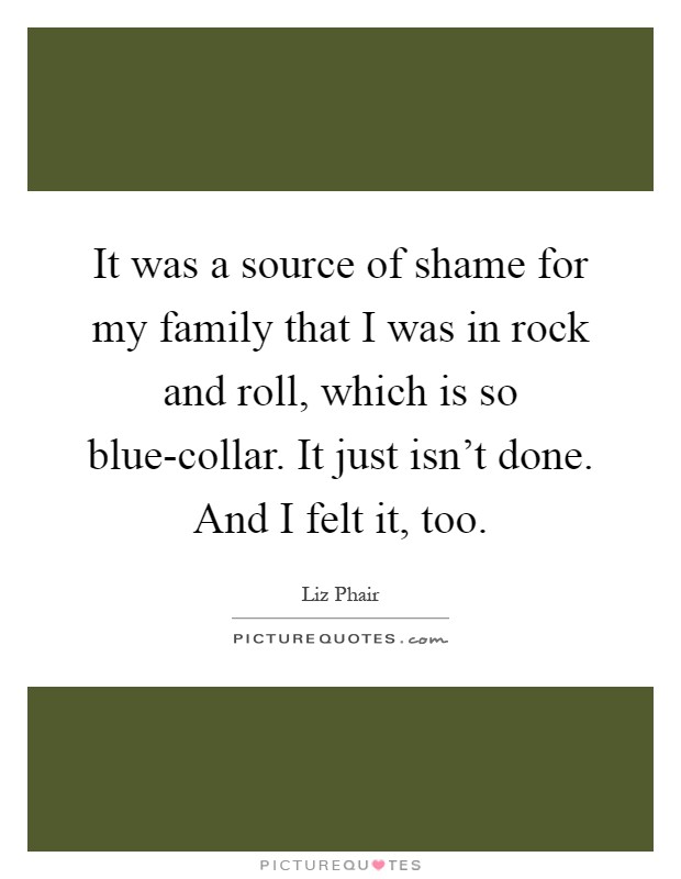 It was a source of shame for my family that I was in rock and roll, which is so blue-collar. It just isn't done. And I felt it, too Picture Quote #1