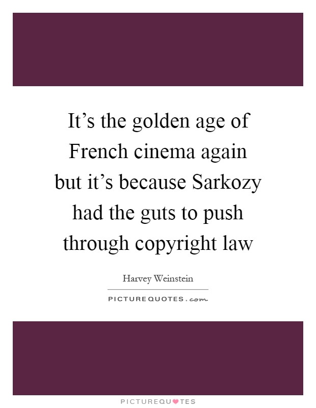 It's the golden age of French cinema again but it's because Sarkozy had the guts to push through copyright law Picture Quote #1