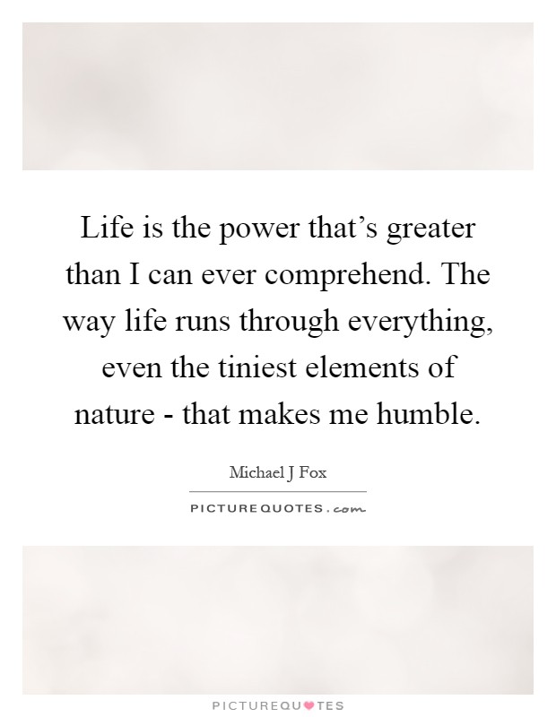 Life is the power that's greater than I can ever comprehend. The way life runs through everything, even the tiniest elements of nature - that makes me humble Picture Quote #1