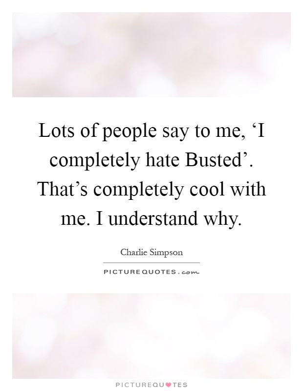 Lots of people say to me, ‘I completely hate Busted'. That's completely cool with me. I understand why Picture Quote #1