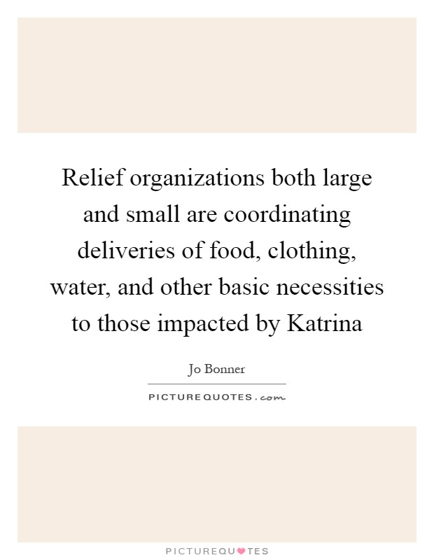 Relief organizations both large and small are coordinating deliveries of food, clothing, water, and other basic necessities to those impacted by Katrina Picture Quote #1