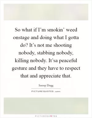 So what if I’m smokin’ weed onstage and doing what I gotta do? It’s not me shooting nobody, stabbing nobody, killing nobody. It’sa peaceful gesture and they have to respect that and appreciate that Picture Quote #1