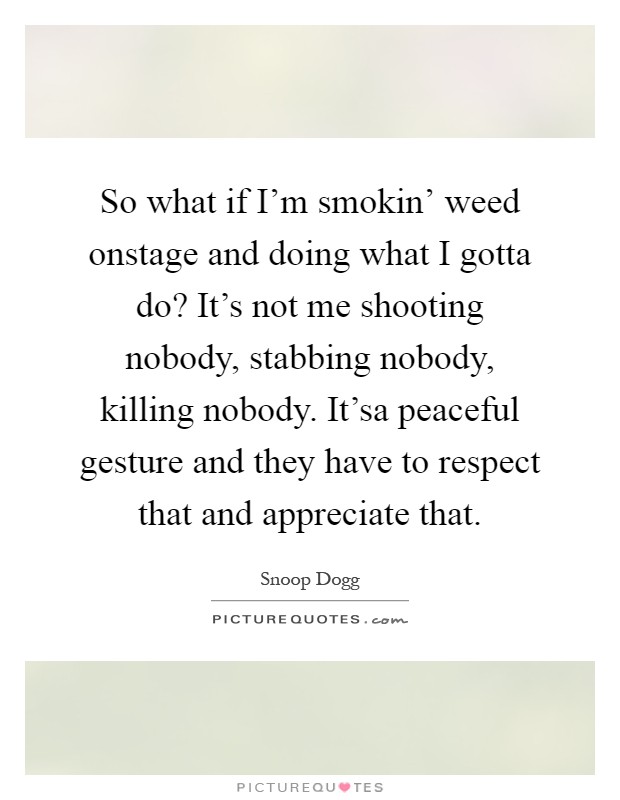 So what if I'm smokin' weed onstage and doing what I gotta do? It's not me shooting nobody, stabbing nobody, killing nobody. It'sa peaceful gesture and they have to respect that and appreciate that Picture Quote #1