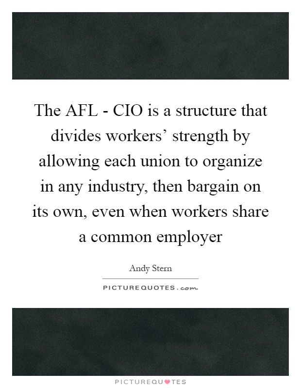 The AFL - CIO is a structure that divides workers' strength by allowing each union to organize in any industry, then bargain on its own, even when workers share a common employer Picture Quote #1