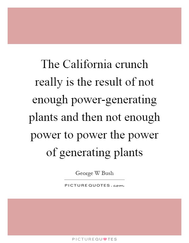 The California crunch really is the result of not enough power-generating plants and then not enough power to power the power of generating plants Picture Quote #1